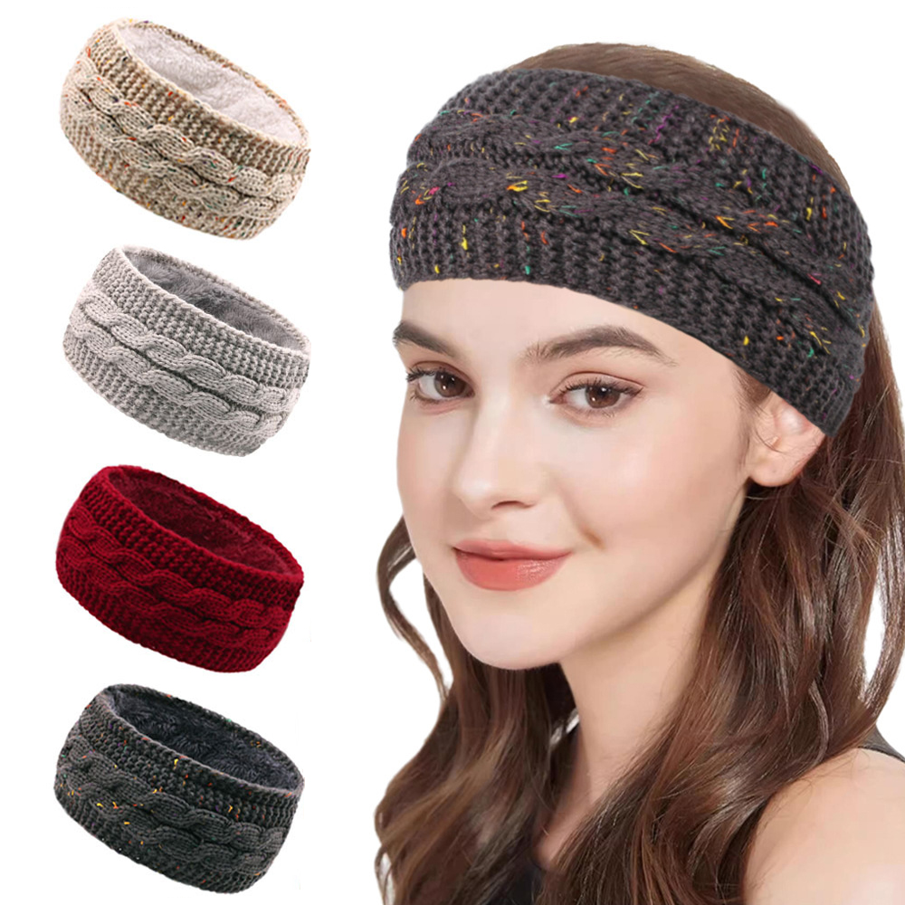 Fleece Ear Warmer Band - Diadema de punto grueso para mujer,