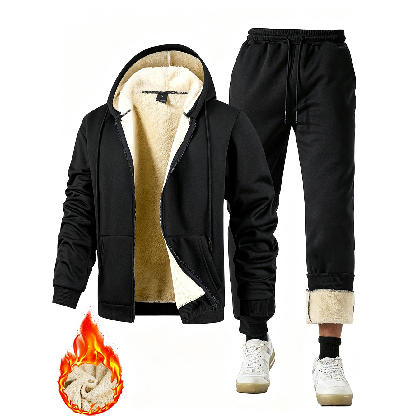 Sherpa Hoodie Fleece - Conjunto de 2 Piezas para Hombre,