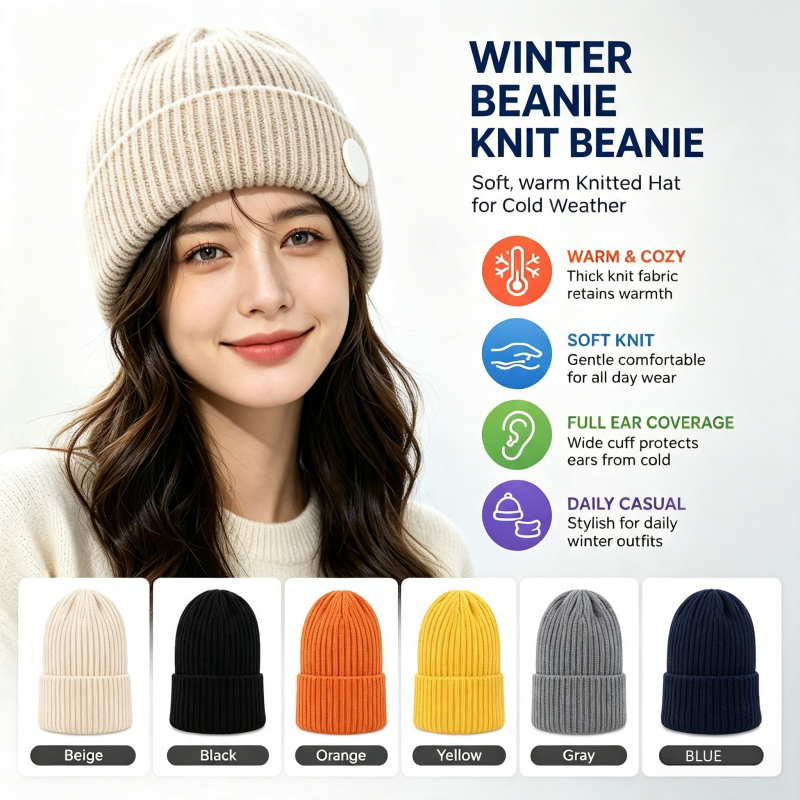 Knit Beanie Hat Warm - Gorro de Punto Personalizable con Parche