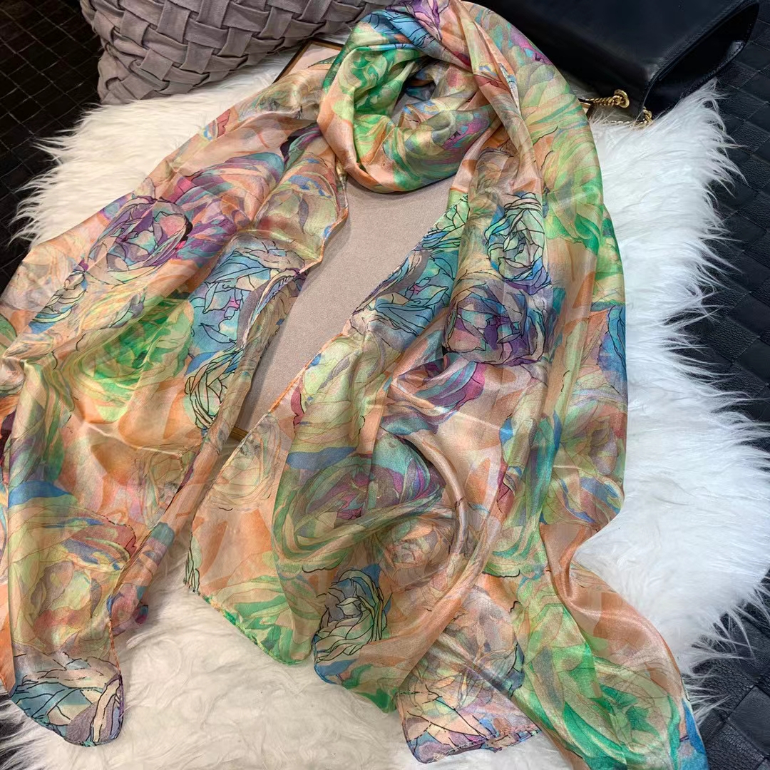 Shawl Wrap Winter - Bufanda de seda 100% verde para