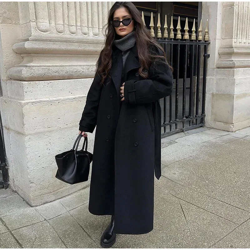 Wool Coat Peacoat - Abrigo largo de lana sintética con