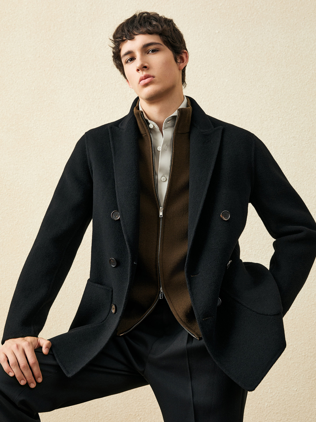Wool Coat Peacoat - Abrigo corto de hombre 100% lana