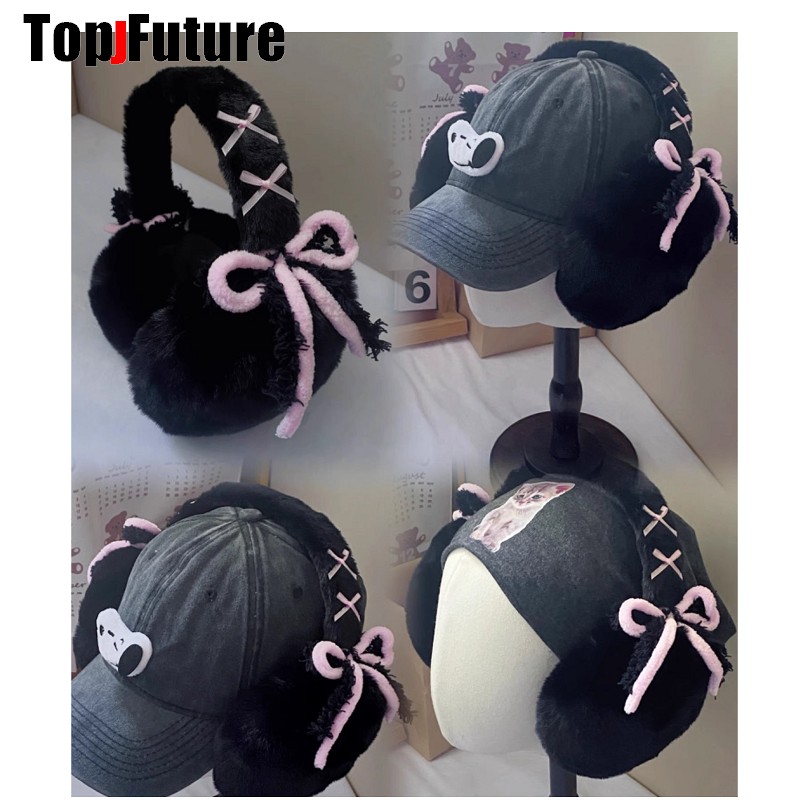 Earmuffs Foldable - Calentador de orejas peludo con lazo