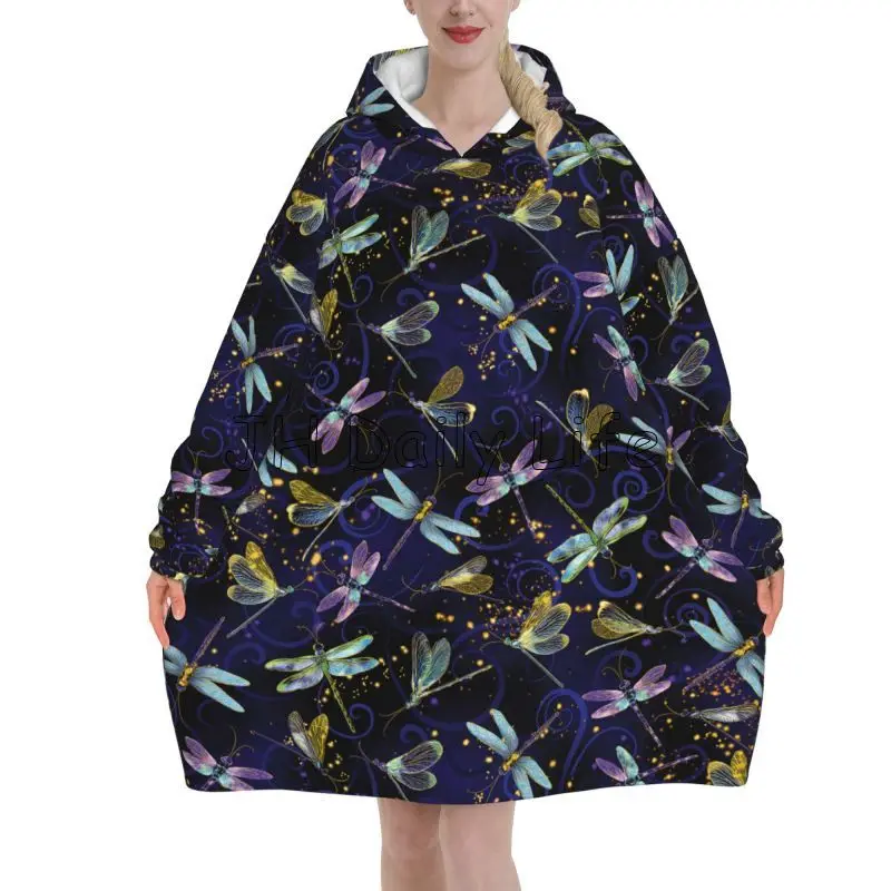 Sherpa Hoodie Fleece - Manta con capucha de libélula y