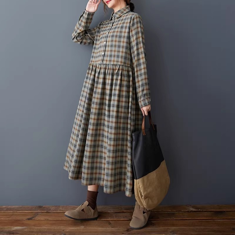 Flannel Shirt Lined - Vestido Camisero Coreano Retro a Cuadros