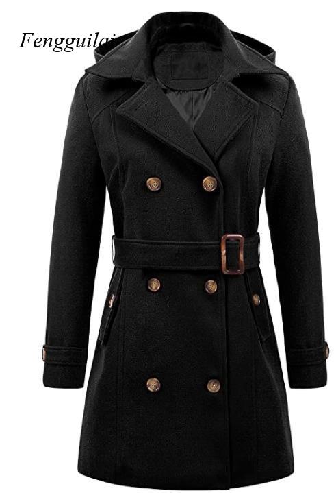 Wool Coat Peacoat - Abrigo de lana negro con capucha