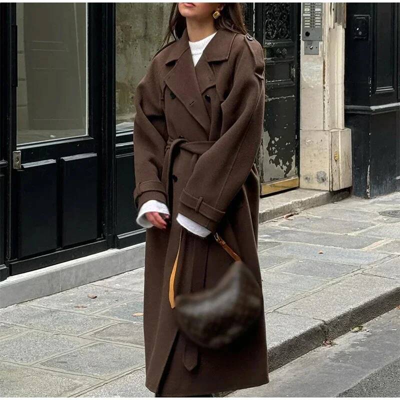 Wool Coat Peacoat - Elegante Abrigo Largo Gris con Cinturón