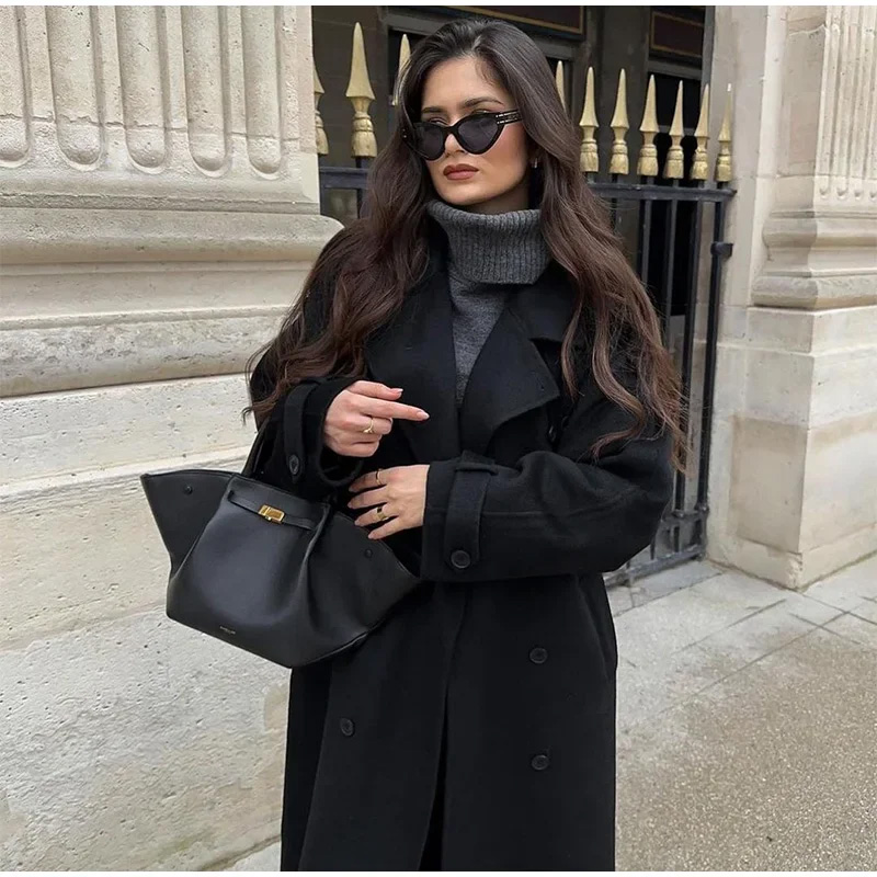 Abrigo largo de lana sintética - Wool Coat Peacoat reseña y precio