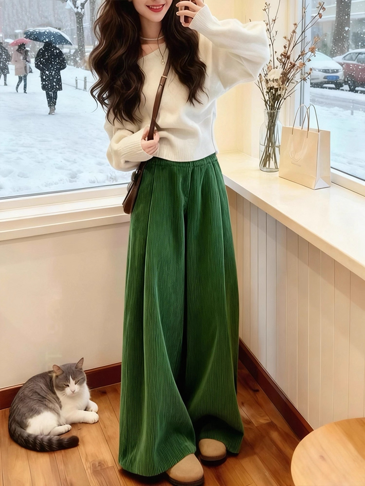 Pantalones anchos de pana verd - Corduroy Pant Warm reseña y precio