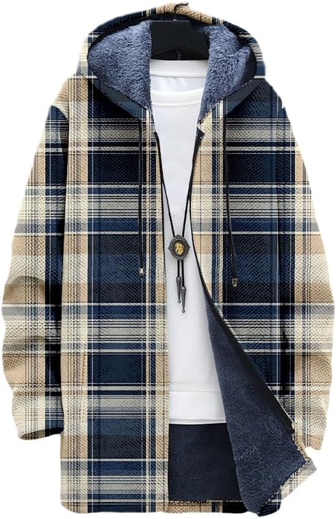 Cárdigan a cuadros para hombre - Sherpa Hoodie Fleece reseña y precio