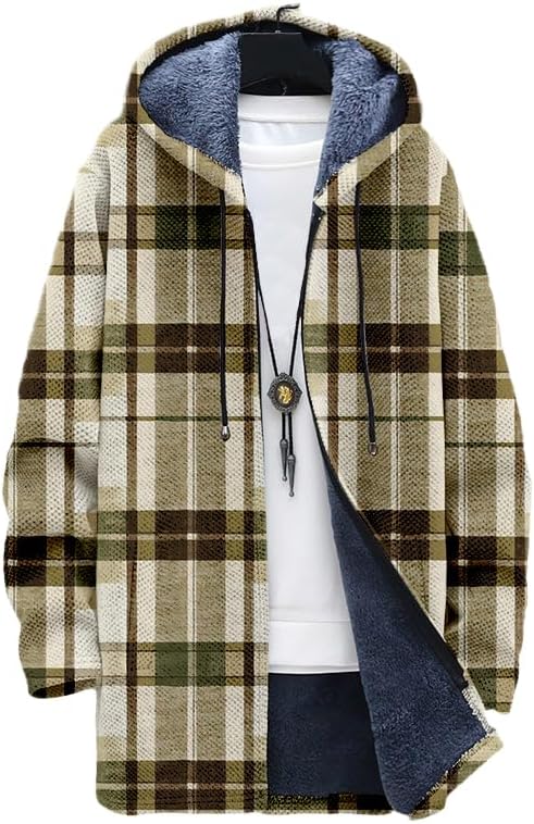 Cárdigan a cuadros para hombre - Sherpa Hoodie Fleece reseña y precio